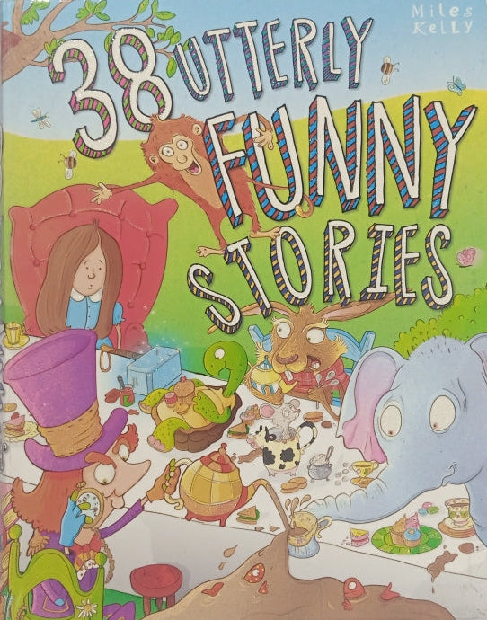 A preloved children's book titled '38 Utterly Funny Stories' with a colorful illustrated cover featuring a fairy and various playful animals.