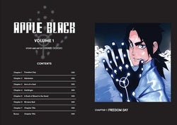 Book cover of 'Apple Black Volume 1' with a character's face and menu-like design.
