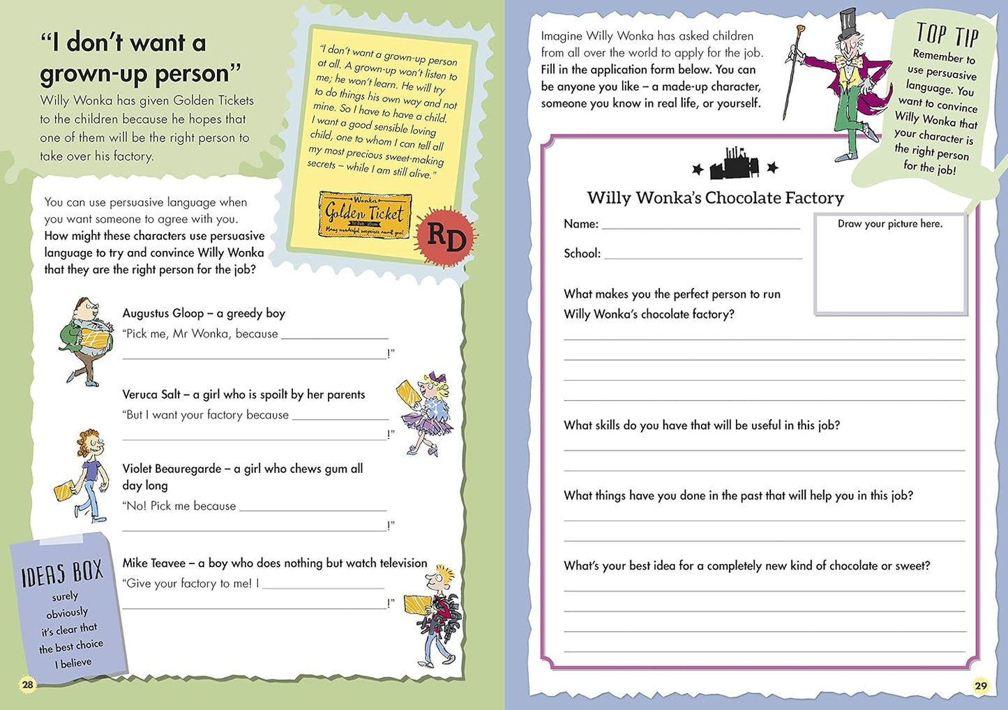 Creative Writing with Charlie and the Chocolate Factory for Kids Writing Guide by Roald Dahl | Learn Tremendous Characters by books alert