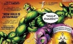 Comic book cover featuring the Hulk with text bubbles and a colorful background