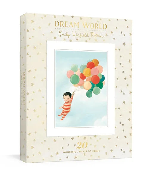Packaging of 'Dream World' by Emily Warfield Martin with a child holding balloons illustration.