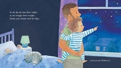Illustration of a father and child looking at a starry sky together.