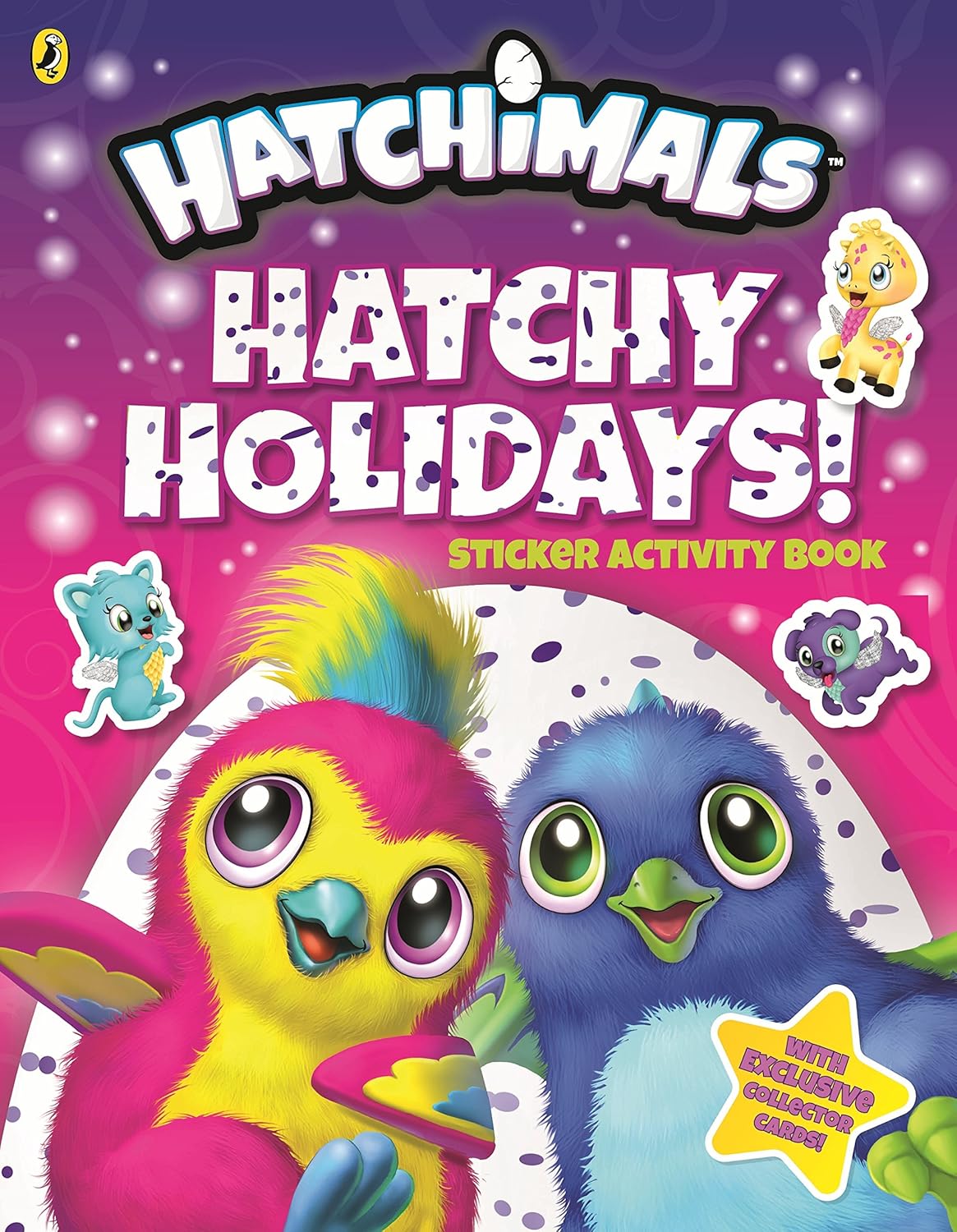 Hatchimals sticker activity book with colorful characters on a pink background