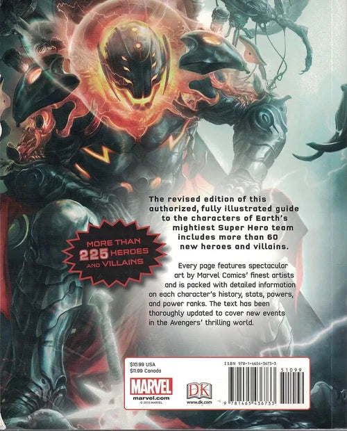 Marvel superhero book cover with character design and text about the book's contents.