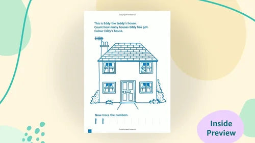 Educational worksheet with a house drawing and text on a light yellow background