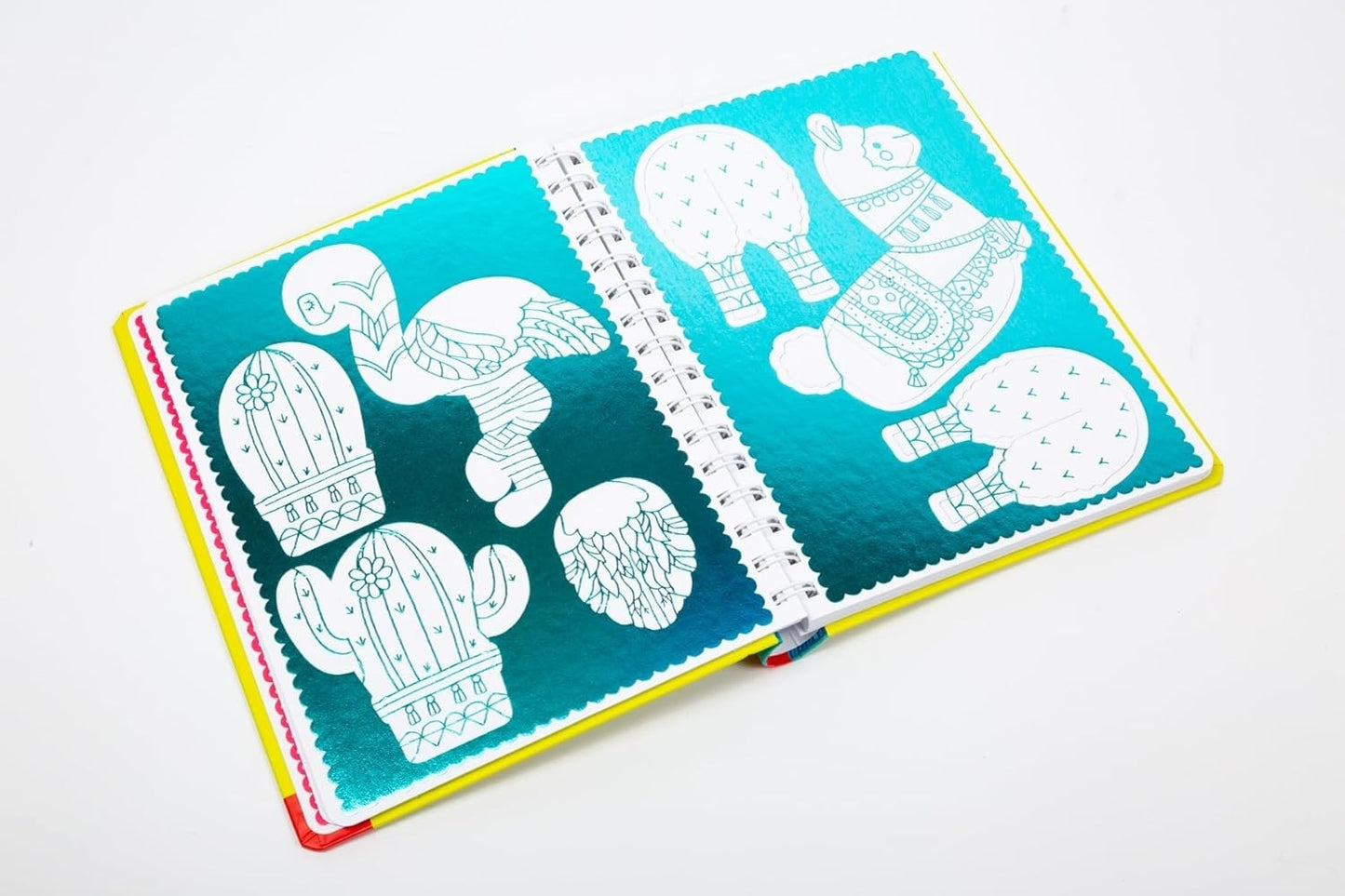Coloring book with cactus and desert animal designs on a white background