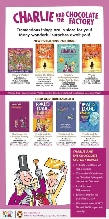 Promotional poster for Roald Dahl books featuring 'Charlie and the Chocolate Factory' and other titles.