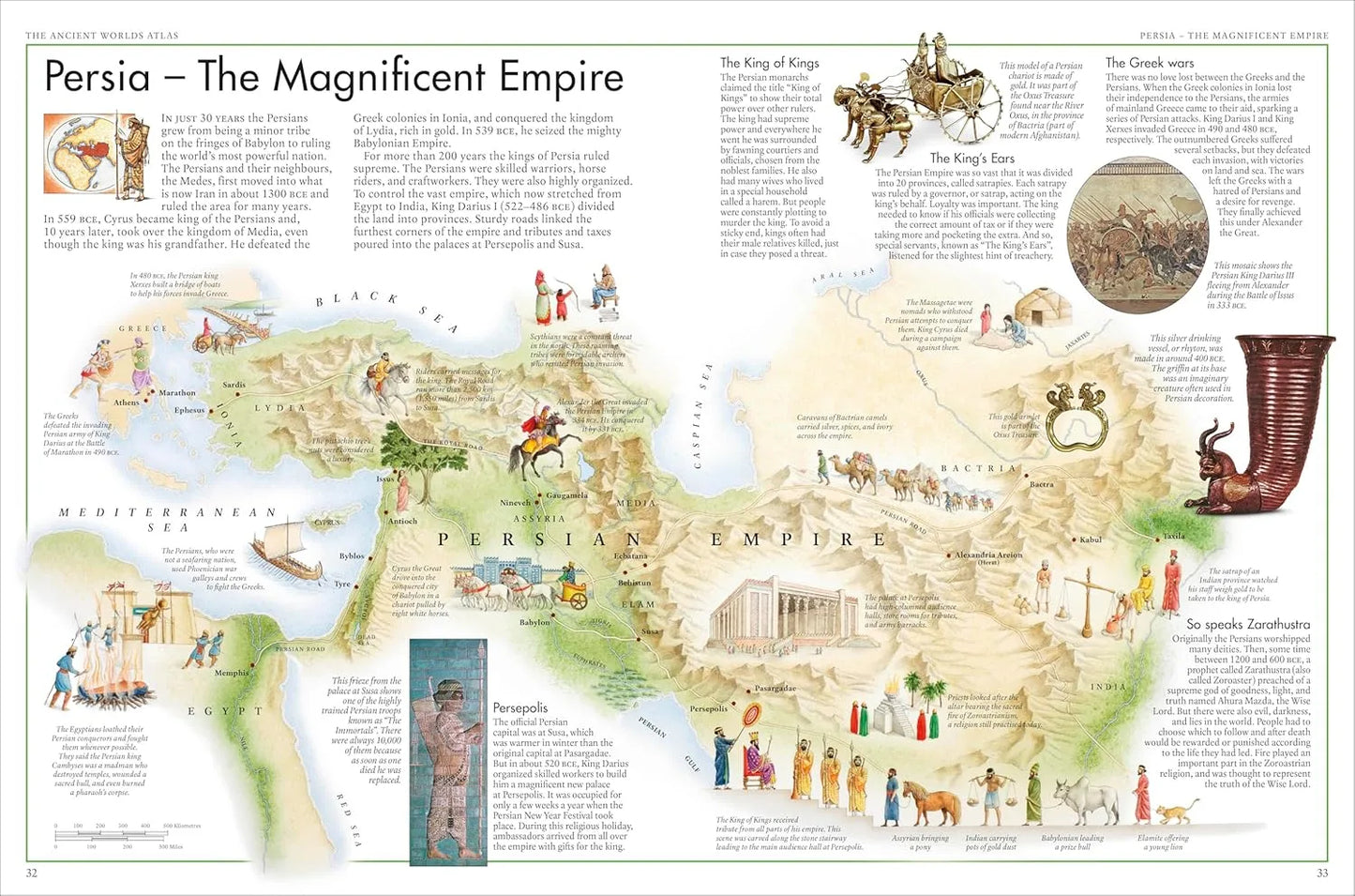Map of Persia with illustrations and text on a white background
