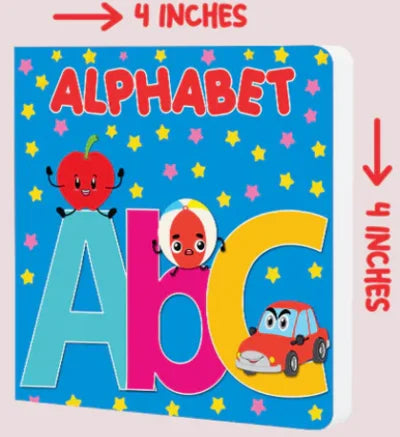 Children's book cover with colorful letters and cartoon characters on a blue background