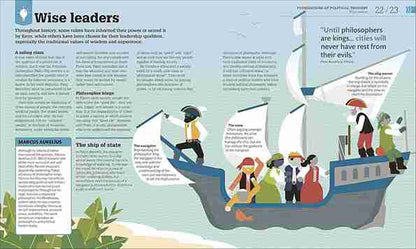 Illustration of a ship with people on it, likely representing a political metaphor, on a magazine page.