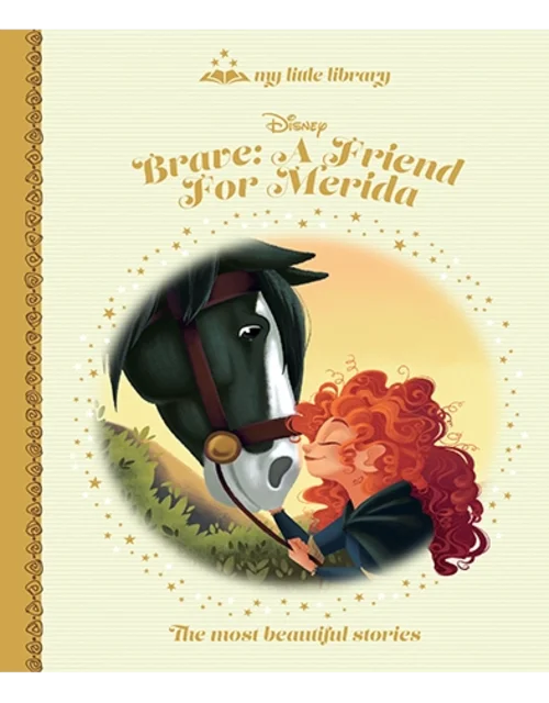 Book cover of 'Brave: A Friend for Merida' featuring an illustration of a horse and a girl with red hair.