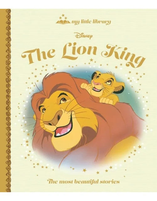 Book cover of 'The Lion King' with Simba and Mufasa on a yellow background
