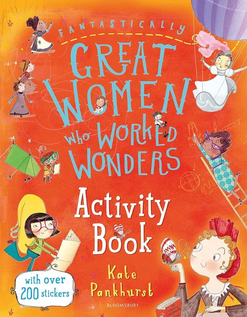 Book cover of 'Fantastically Great Women Who Worked Wonders Activity Book' with illustrations of women doing various activities.