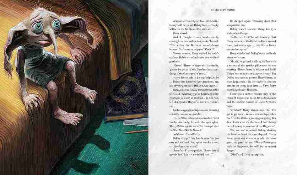 Illustration of a small creature on a book with text on the right side