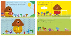 Children's book page with cartoon characters and text about outdoor activities.