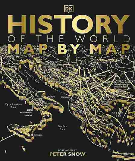 Book cover of 'History of the World Map by Map' with gold text and world map illustration.