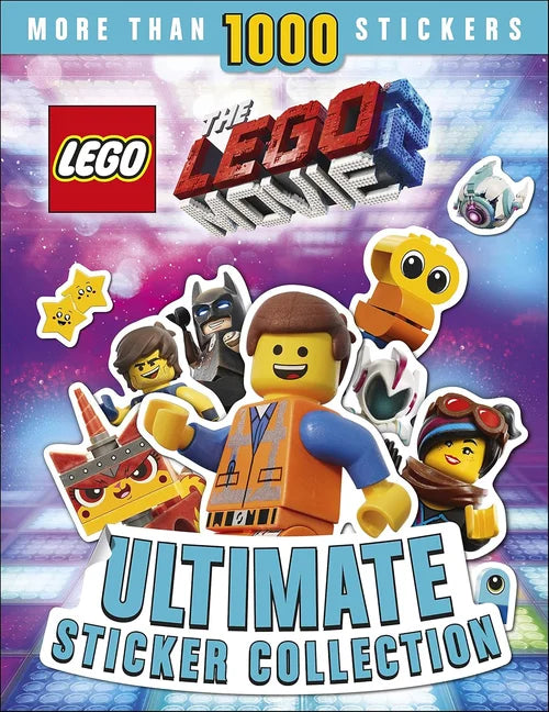 Cover of 'The LEGO Movie 2: Ultimate Sticker Collection' with characters and text on a purple background.