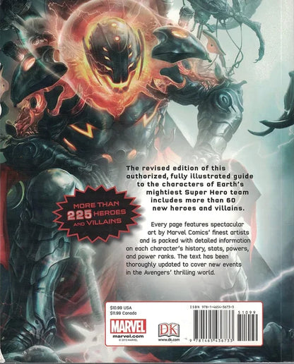 Marvel superhero book cover with character design and text about the book's contents.