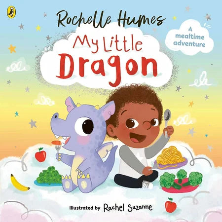 Book cover of 'My Little Dragon' featuring a child and a dragon with a mealtime theme.