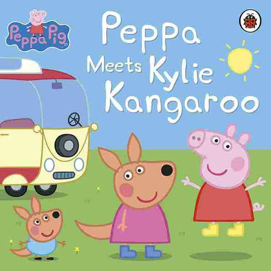 Book cover of 'Peppa Meets Kylie Kangaroo' featuring Peppa Pig and a kangaroo.