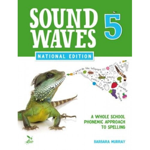 Book cover of 'Sound Waves 5' with a lizard illustration and educational graphics.