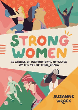 Book cover of 'Strong Women' with illustrations of women athletes and colorful text.