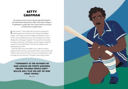 Illustration of a woman holding a baseball bat with text about Betty Chapman and women's baseball history.