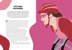 Illustration of a cyclist with text on a pink background