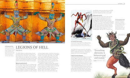 Illustrations of demonic figures on a magazine or book page with text.